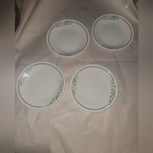 SET OF 4-Corelle Rosemarie Bread & Butter 6  3/4” plates Pink Tulips Green Bands